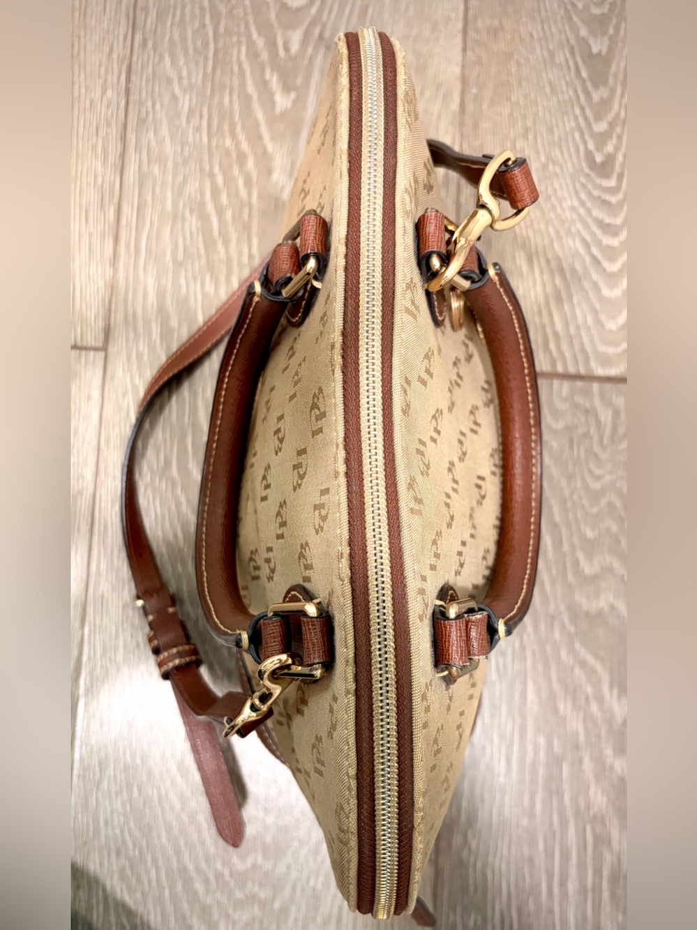 Dooney & Bourke Tan and Brown Signature Satchel with Pineapple Charm - Picture 4 of 9